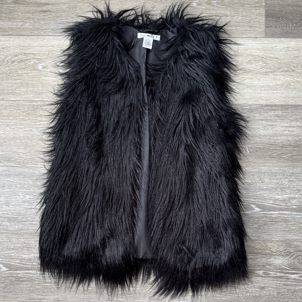 Black Faux Fur Vest with pockets
